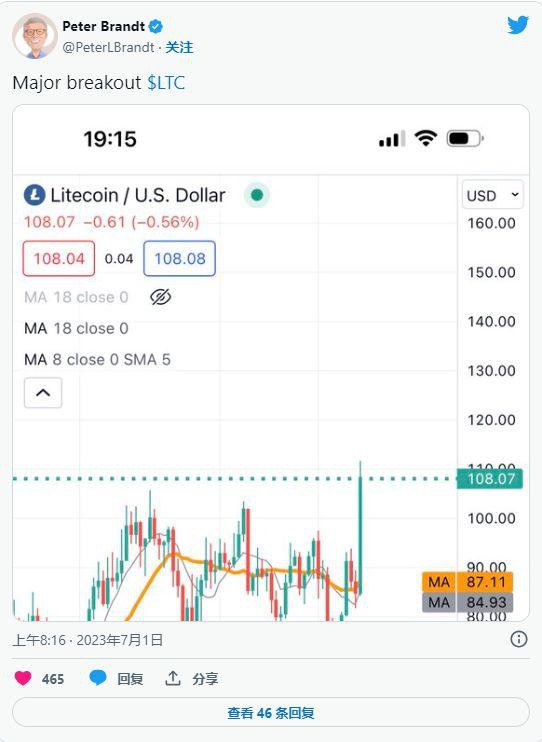 萊特幣價格是否有望上漲700%傳奇交易員彼得·勃蘭特這樣說