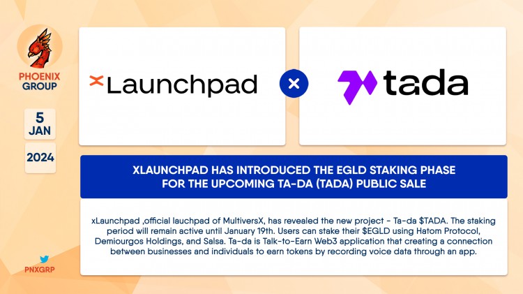 Ta-da $TADA 公開發(fā)售，引入官方lauchpad，質(zhì)押期至1月19日有效。Talk-to-