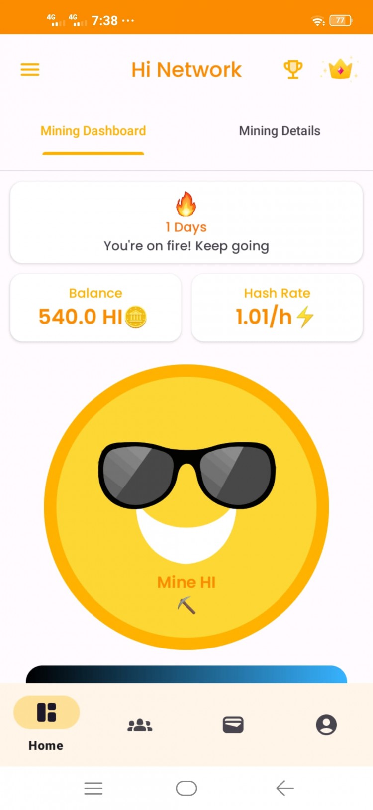 Hi Network 挖礦專案，獲得50個Hi代幣。