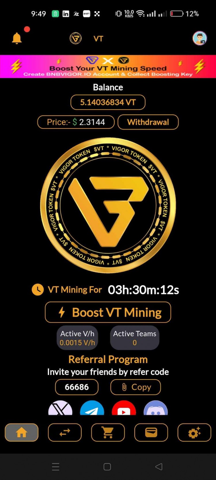 每月免費100-1000美元挖礦神器Vigor Token Network Mining App20