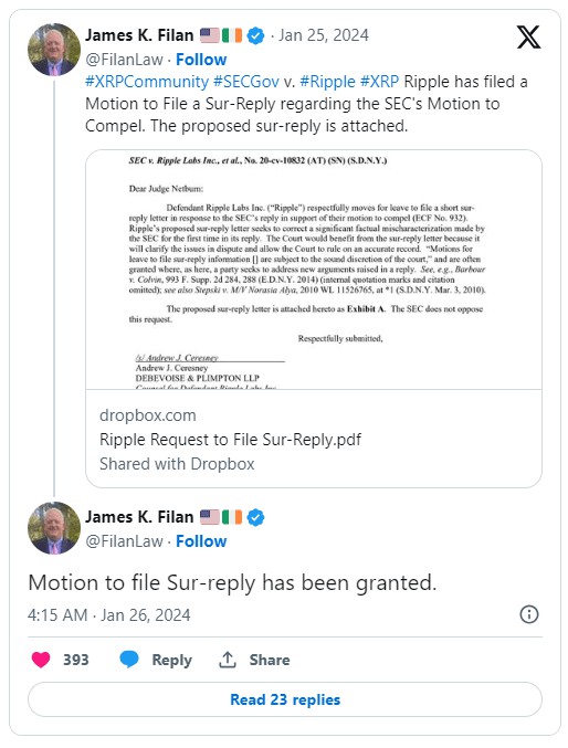 截至 2024 年 1 月 26 日的 Ripple v. SEC 案件更新