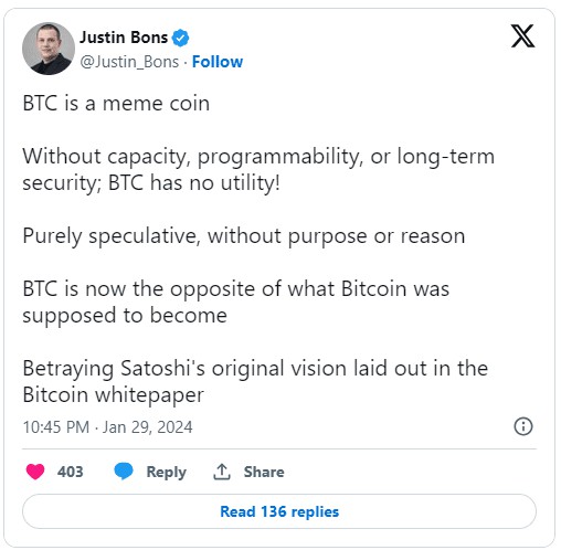 歐洲最古老的加密基金創始人猛烈抨擊比特幣是一種迷因幣