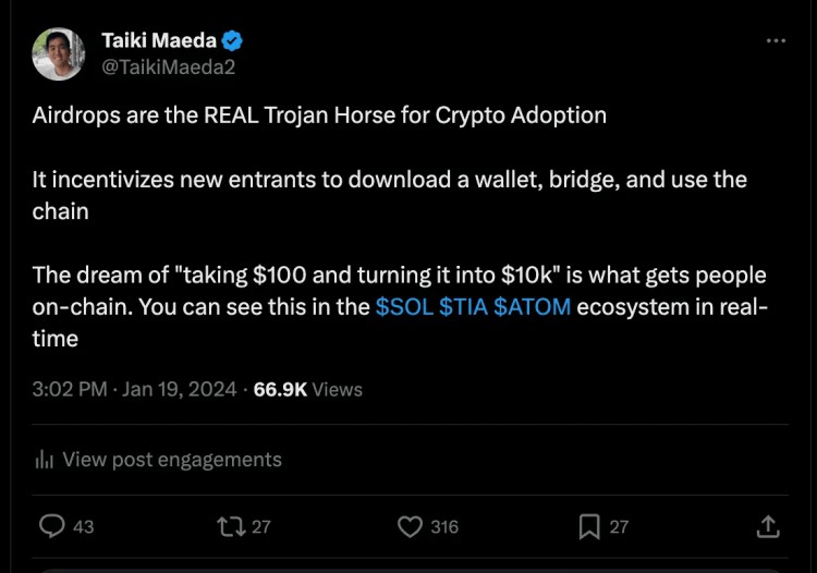 Don’t use too many people grabbing airdrops as an