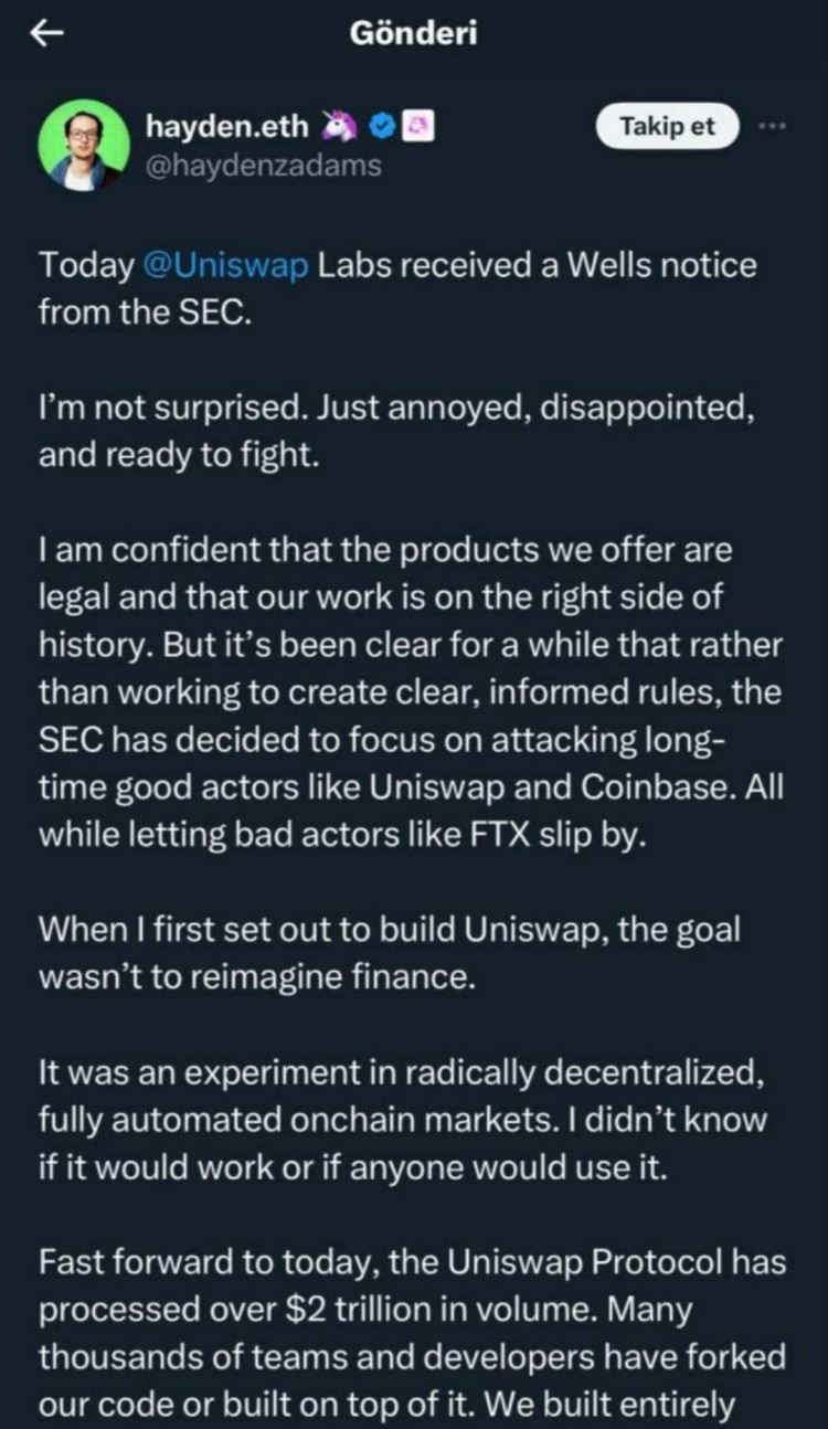 SEC將起訴UNISWAP